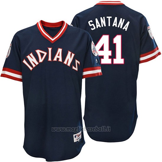 Maglia Baseball Uomo Cleveland Indians Carlos Santana Blu Turn Back The Clock